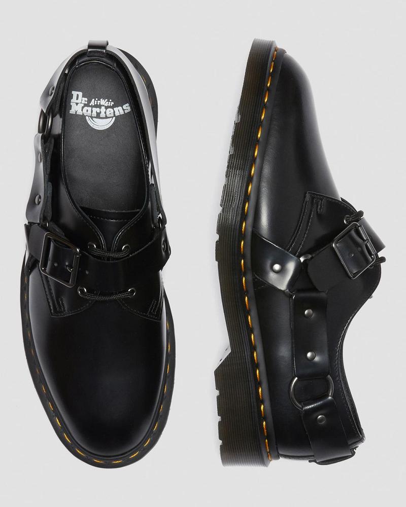 Men's Dr Martens Henree Polished Smooth Leather Buckle Shoes Black | AU 578UZG